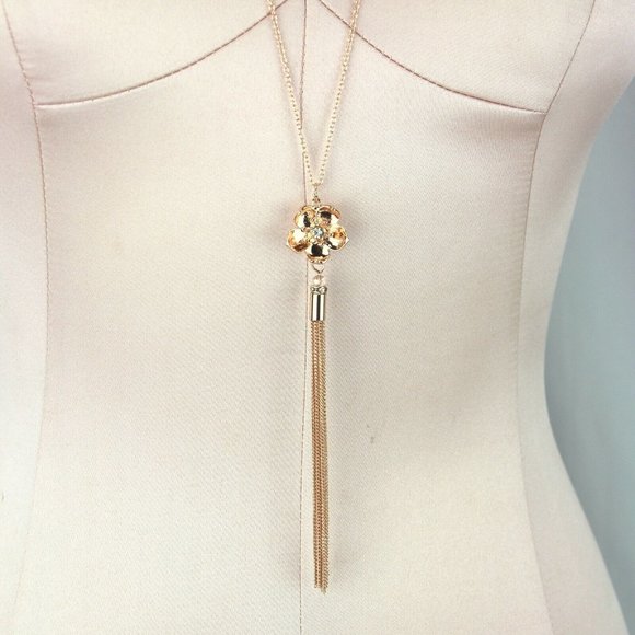 LC Lauren Conrad 32-35" Long Copper-Tone Necklace with 4.5" Flower Tassel